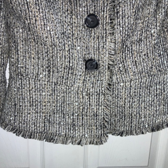 Madison wool blend tweed button front jacket Sz 2P fringe trim bell cuffs - Picture 4 of 8